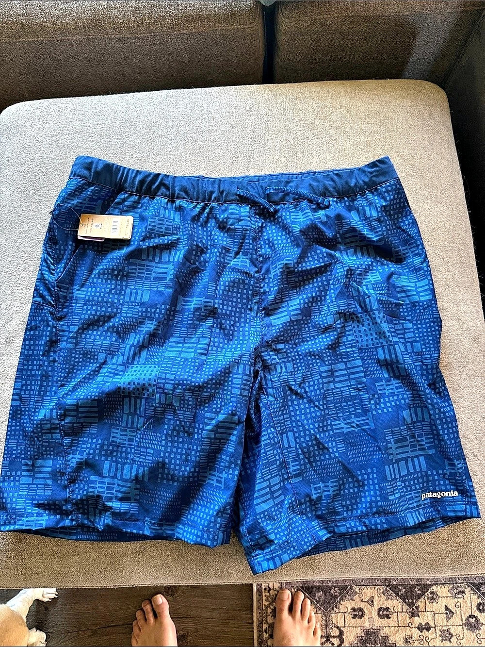 Patagonia Baggies Longs Geometric Board Shorts Blue XL